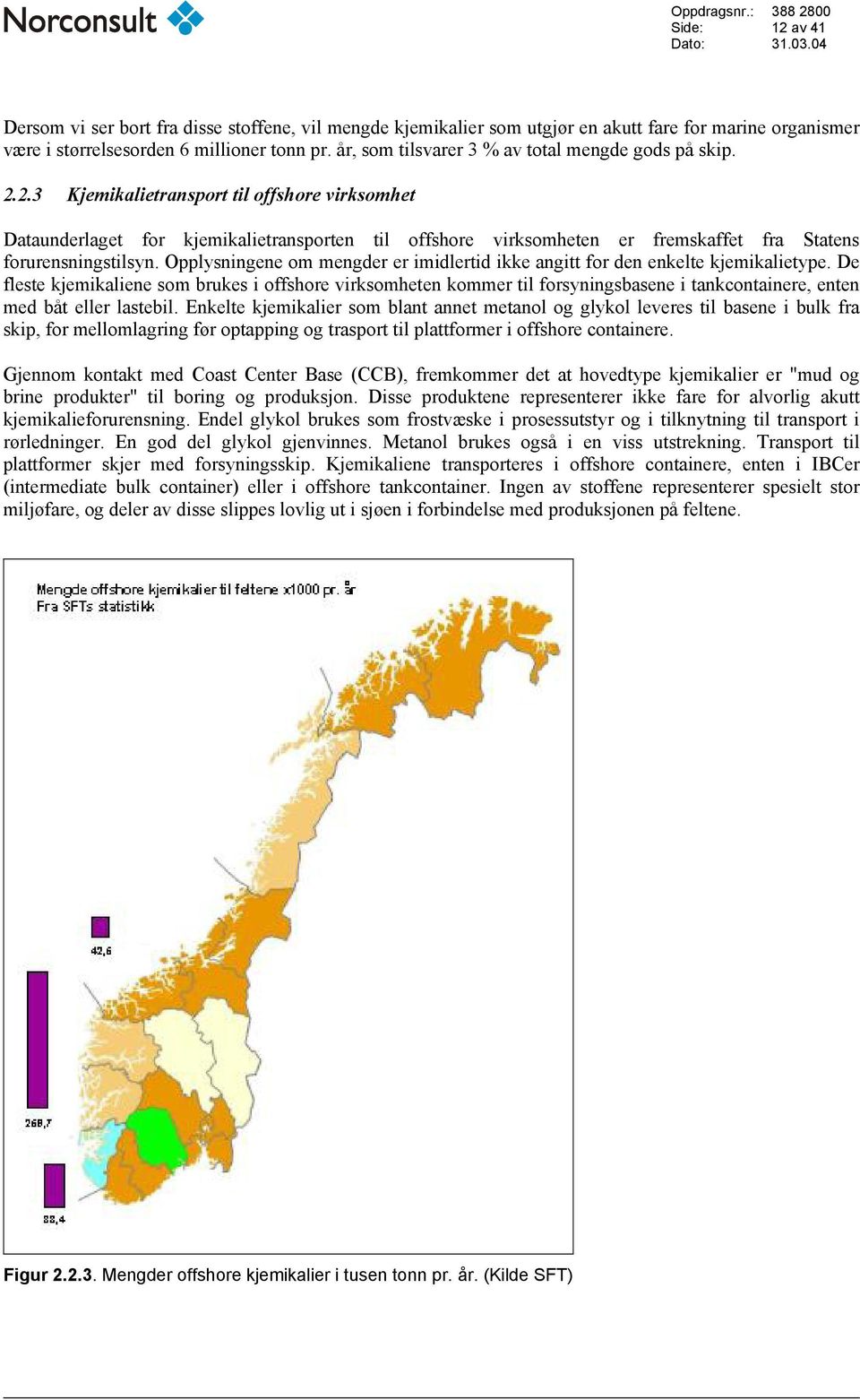 2.3 Kjemikalietransport til offshore virksomhet Dataunderlaget for kjemikalietransporten til offshore virksomheten er fremskaffet fra Statens forurensningstilsyn.