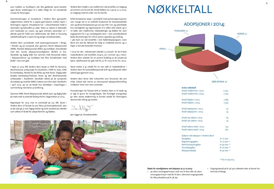 Nøkkeltall Sammensetningen av hovedstyret i Verdens Barn gjenspeiler valgkomiteens arbeid for å oppnå god balanse mellom kjønn i foreningens organer.