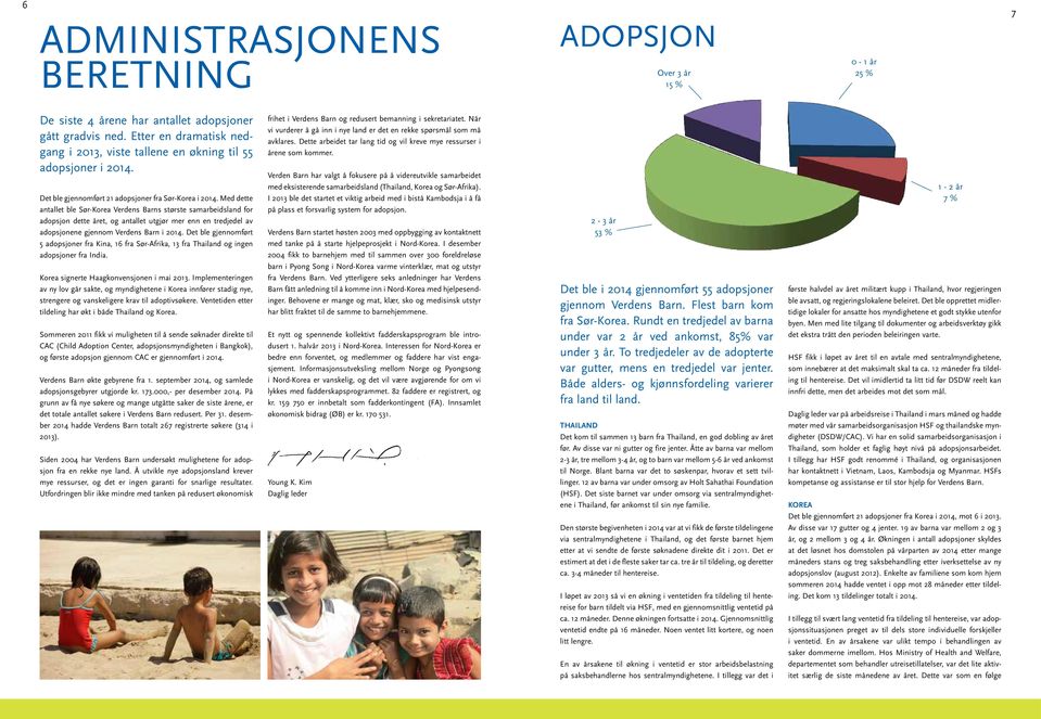 Med dette antallet ble Sør-Korea Verdens Barns største samarbeidsland for adopsjon dette året, og antallet utgjør mer enn en tredjedel av adopsjonene gjennom Verdens Barn i 2014.