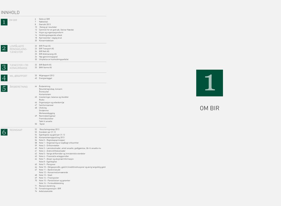 Utnyttelse av husholdningsavfallet 32 BIR Bedrift AS 33 BKK Varme AS MILJØRAPPORT 35 Miljørapport 2013 40 Energianlegget ÅRSBERETNING REGNSKAP 44 Årsberetning Resultatregnskap, konsern Årsresultat