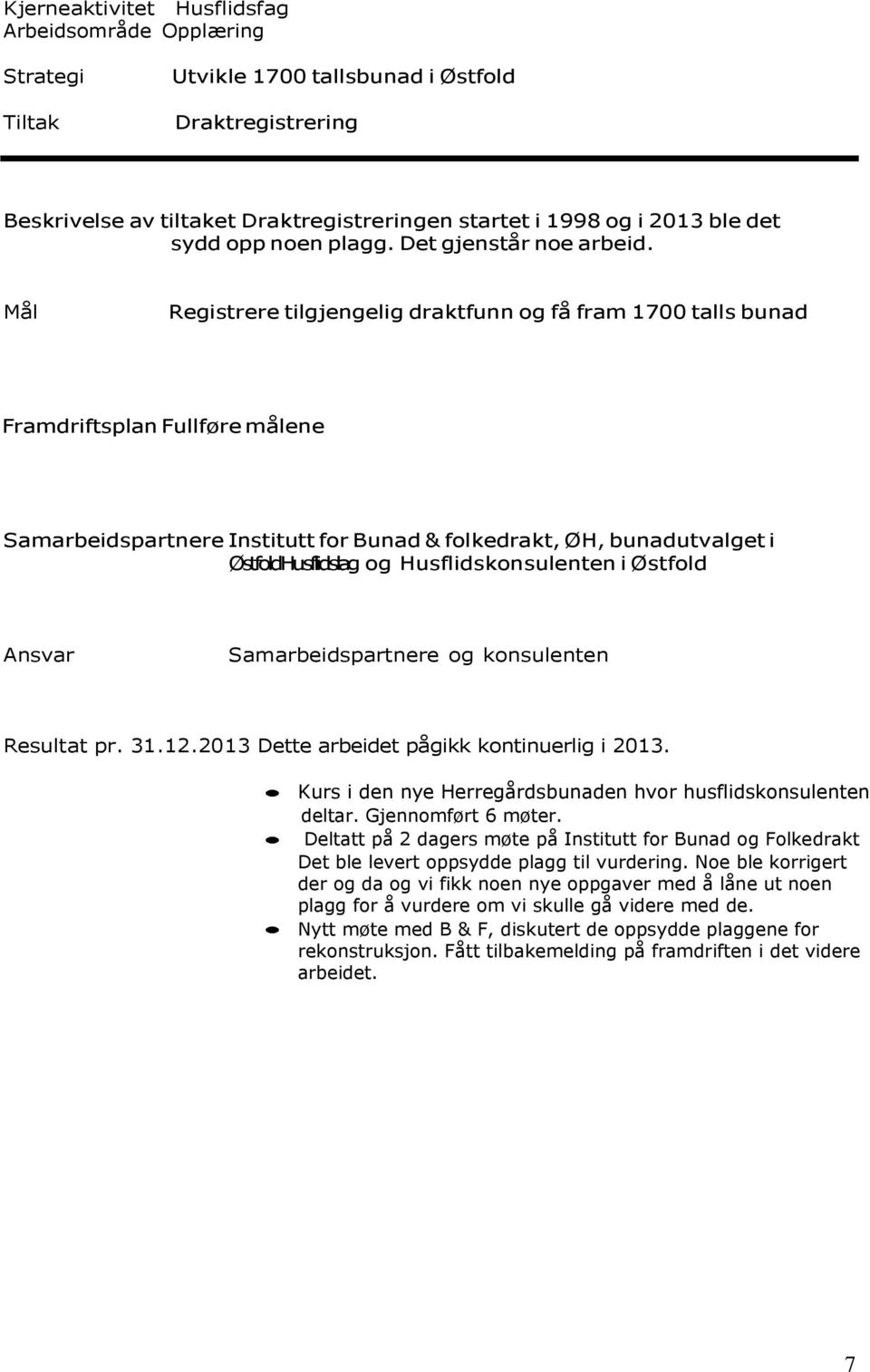 Mål Registrere tilgjengelig draktfunn og få fram 1700 talls bunad Framdriftsplan Fullføre målene Samarbeidspartnere Institutt for Bunad & folkedrakt, ØH, bunadutvalget i ØstfoldHusflidslag og