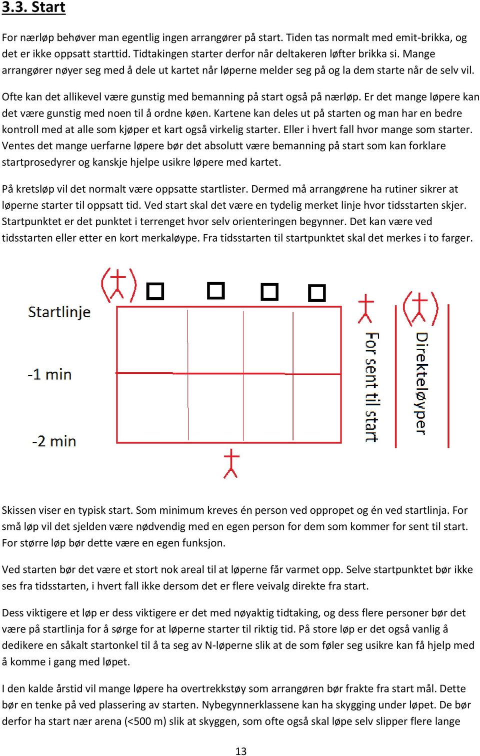 Er det mange løpere kan det være gunstig med noen til å ordne køen. Kartene kan deles ut på starten og man har en bedre kontroll med at alle som kjøper et kart også virkelig starter.