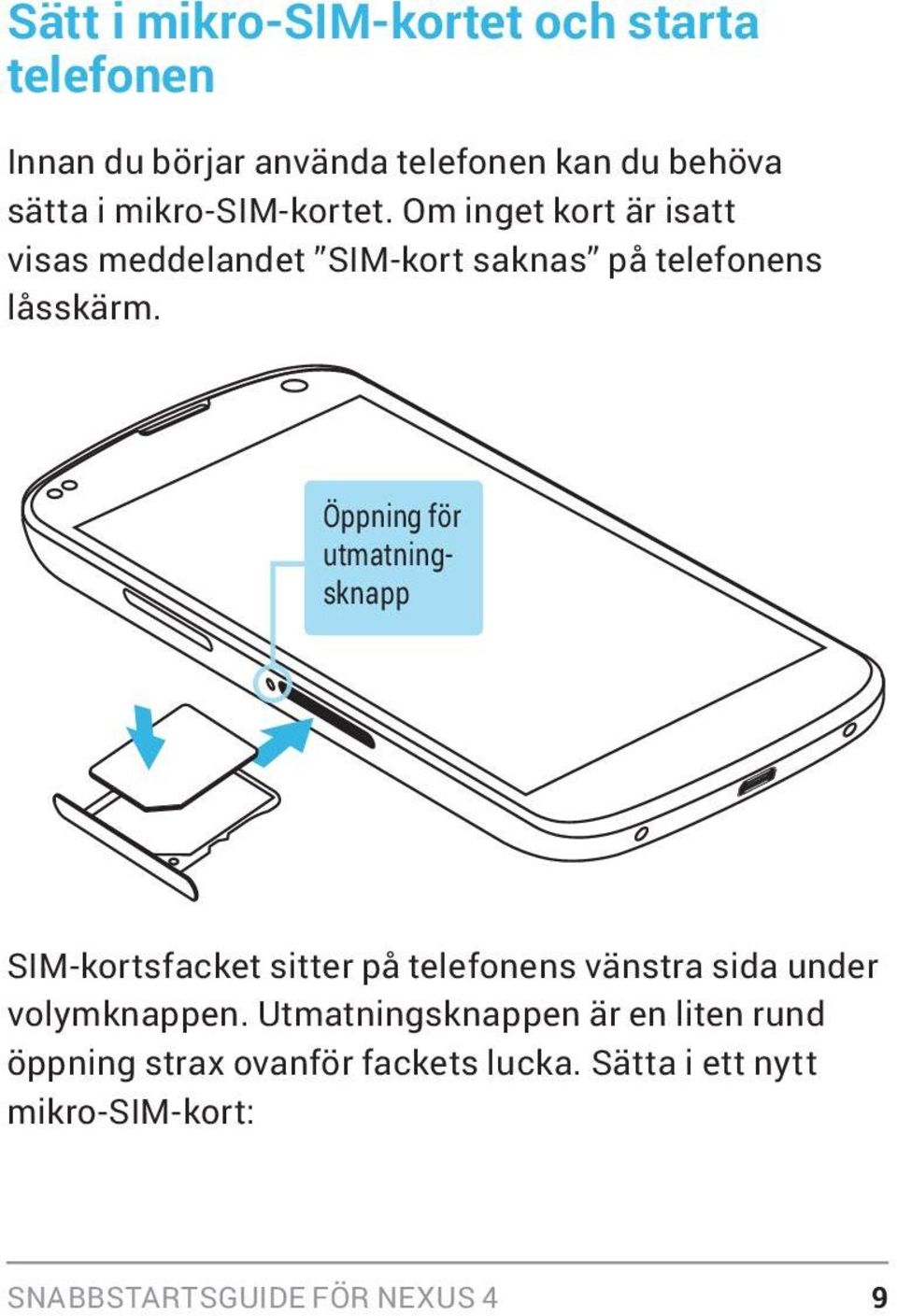 Öppning för utmatningsknapp SIM-kortsfacket sitter på telefonens vänstra sida under volymknappen.