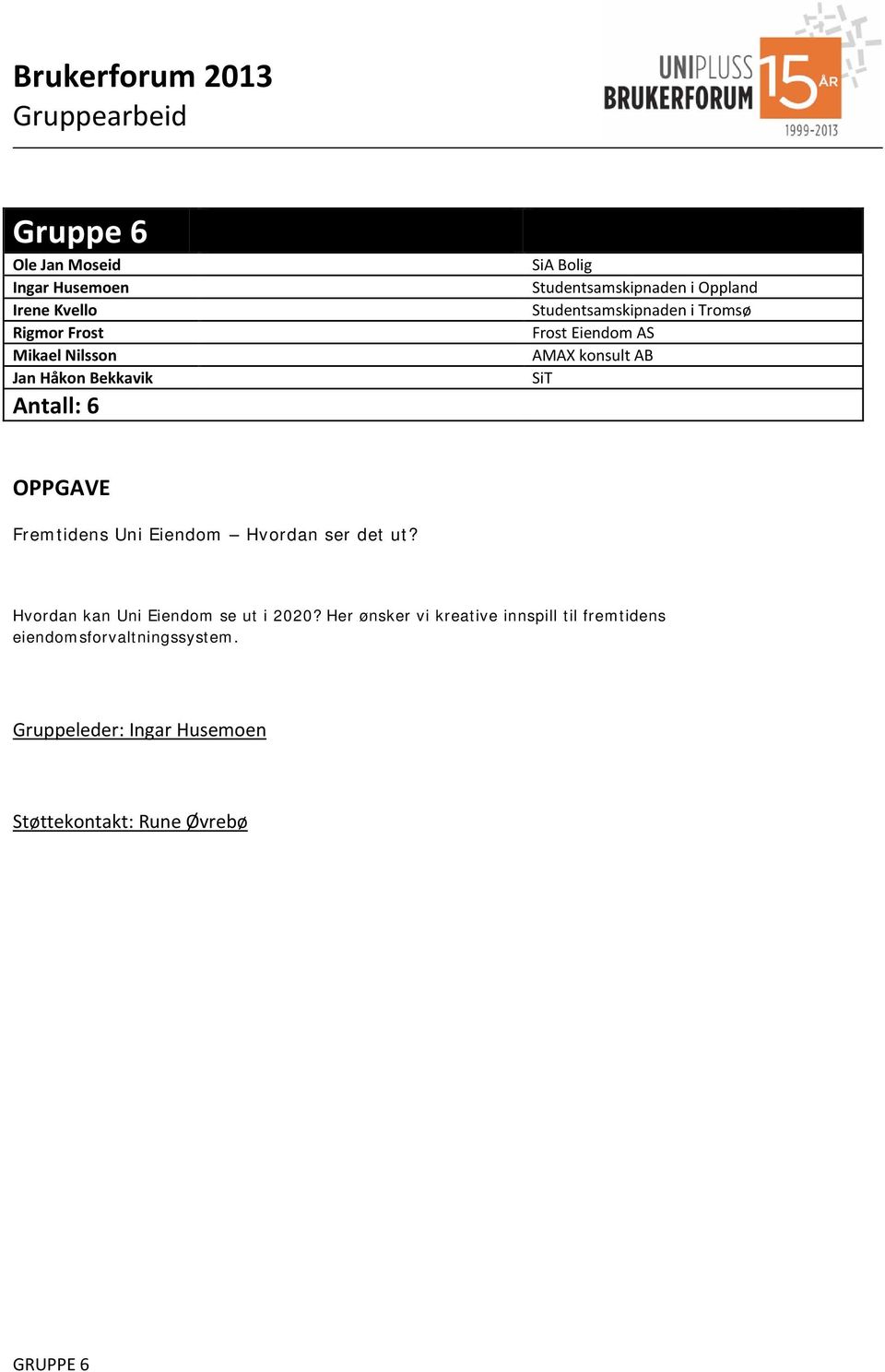 OPPGAVE Fremtidens Uni Eiendom Hvordan ser det ut? Hvordan kan Uni Eiendom se ut i 2020?