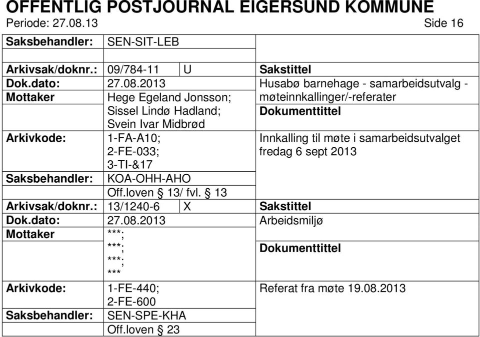 møteinnkallinger/-referater Sissel Lindø Hadland; Svein Ivar Midbrød 1-FA-A10; 2-FE-033; Innkalling til møte i