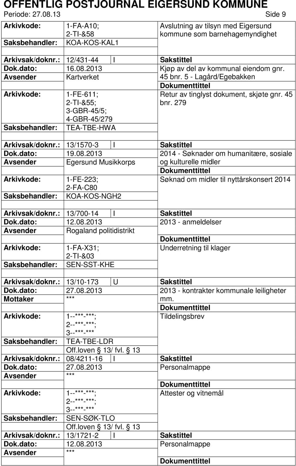 2013 2014 - Søknader om humanitære, sosiale Avsender Egersund Musikkorps og kulturelle midler 1-FE-223; 2-FA-C80 Søknad om midler til nyttårskonsert 2014 KOA-KOS-NGH2 Arkivsak/doknr.