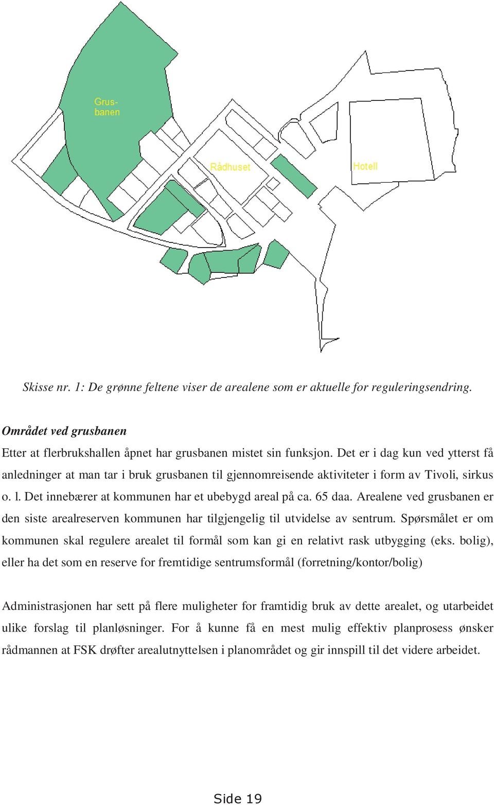 Arealene ved grusbanen er den siste arealreserven kommunen har tilgjengelig til utvidelse av sentrum.