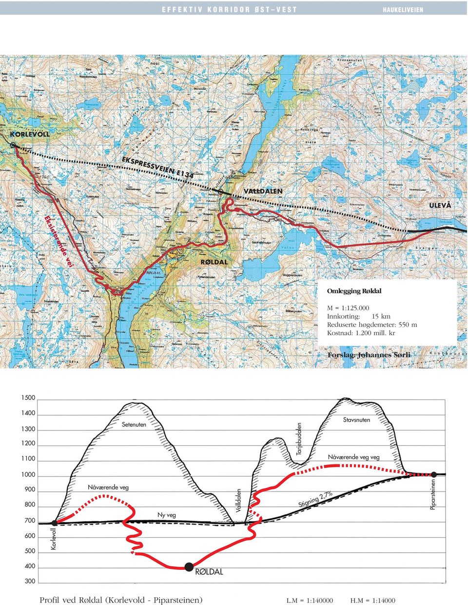 kr Forslag: Johannes Sørli 1500 1400 1300 1200 1100 Setenuten Tarjebudalen Stavsnuten Nåværende veg veg 1000 900