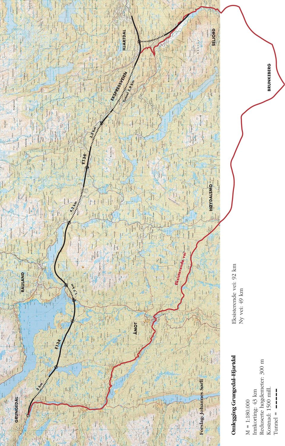 000 Innkorting: 43 km Reduserte høgdemeter: Kostnad: 1500 mill.