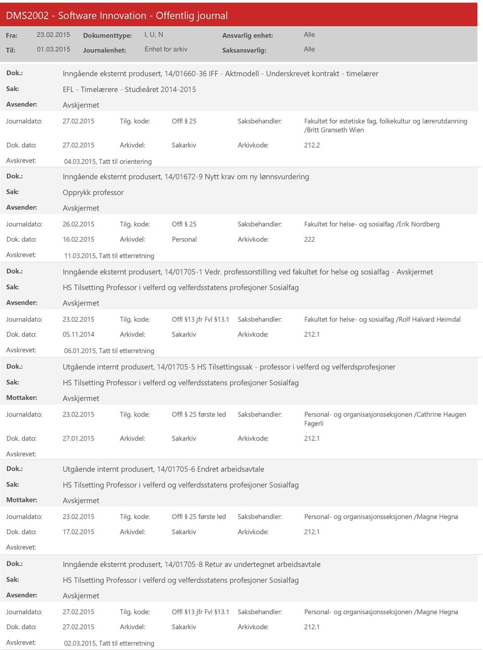 2015 Arkivdel: Personal Arkivkode: 222 11.03.2015, Tatt til etterretning Inngående eksternt produsert, 14/01705-1 Vedr.