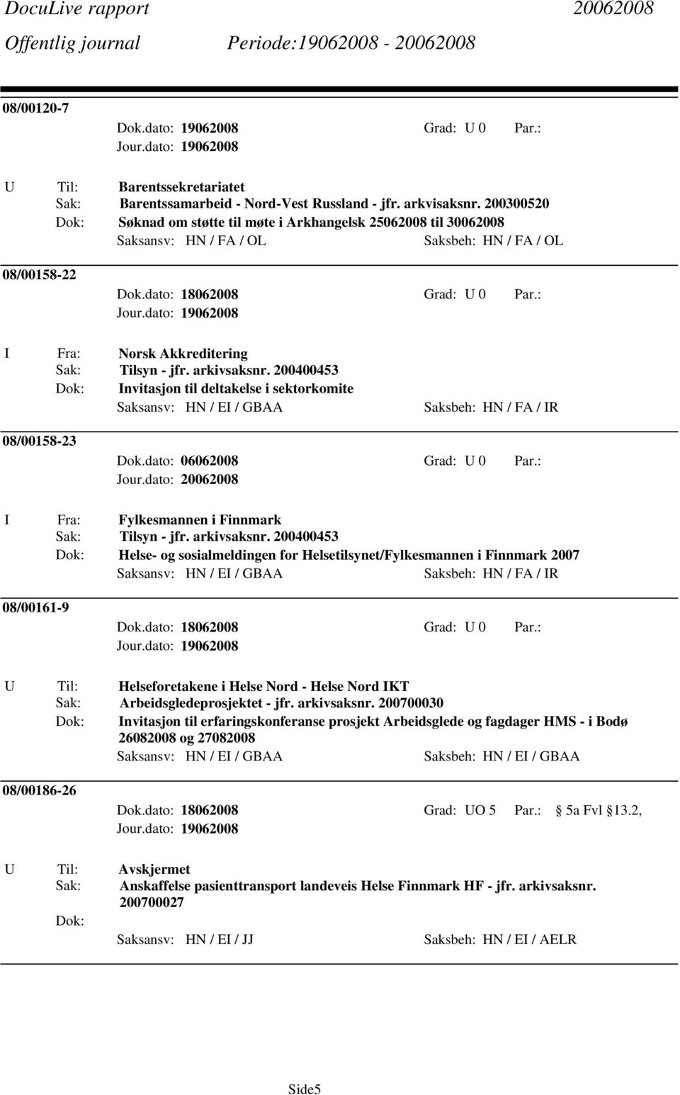 200400453 Invitasjon til deltakelse i sektorkomite Saksansv: HN / EI / GBAA 08/00158-23 Dok.dato: 06062008 Grad: U 0 Par.: I Fra: Fylkesmannen i Finnmark Sak: Tilsyn - jfr. arkivsaksnr.