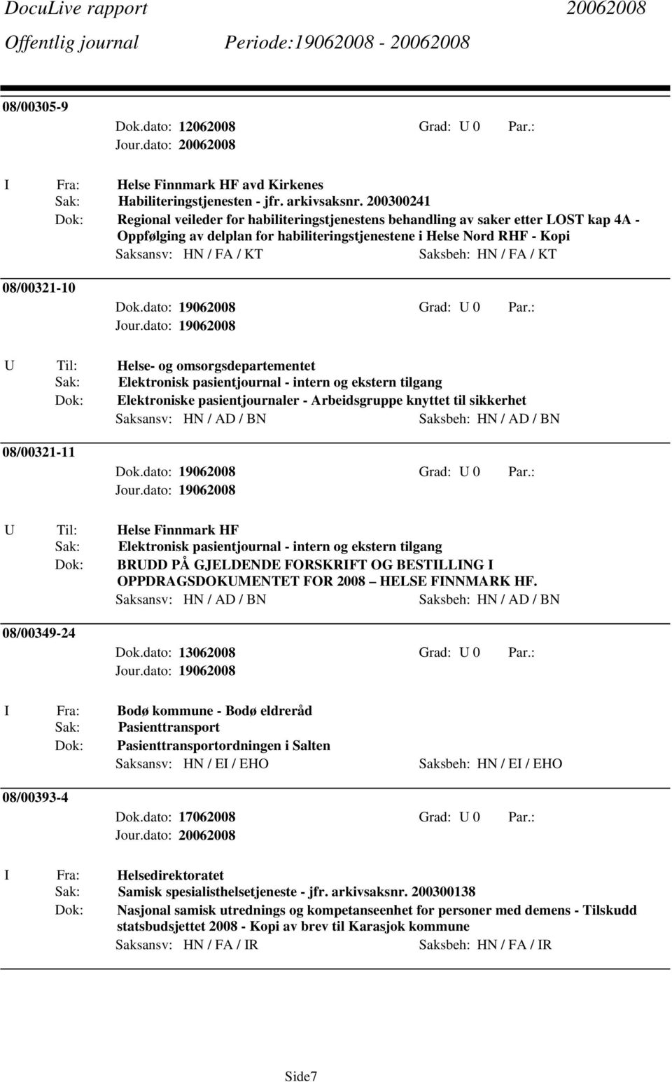 08/00321-10 U Til: Helse- og omsorgsdepartementet Sak: Elektronisk pasientjournal - intern og ekstern tilgang Elektroniske pasientjournaler - Arbeidsgruppe knyttet til sikkerhet Saksansv: HN / AD /