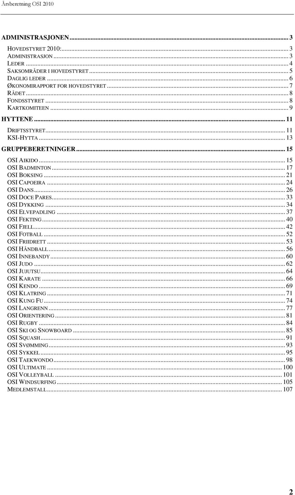 .. 34 OSI ELVEPADLING... 37 OSI FEKTING... 40 OSI FJELL... 42 OSI FOTBALL... 52 OSI FRIIDRETT... 53 OSI HÅNDBALL... 56 OSI INNEBANDY... 60 OSI JUDO... 62 OSI JUJUTSU... 64 OSI KARATE... 66 OSI KENDO.