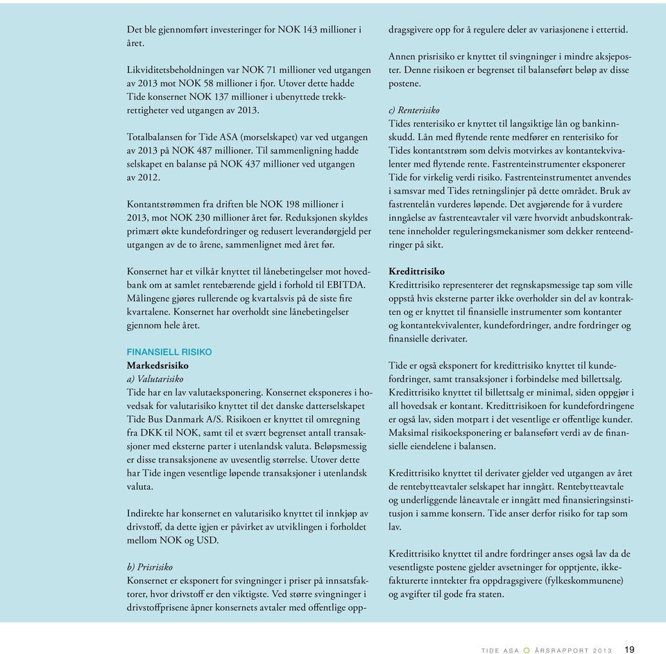 Til sammenligning hadde selskapet en balanse på NOK 437 millioner ved utgangen av 2012. Kontantstrømmen fra driften ble NOK 198 millioner i 2013, mot NOK 230 millioner året før.