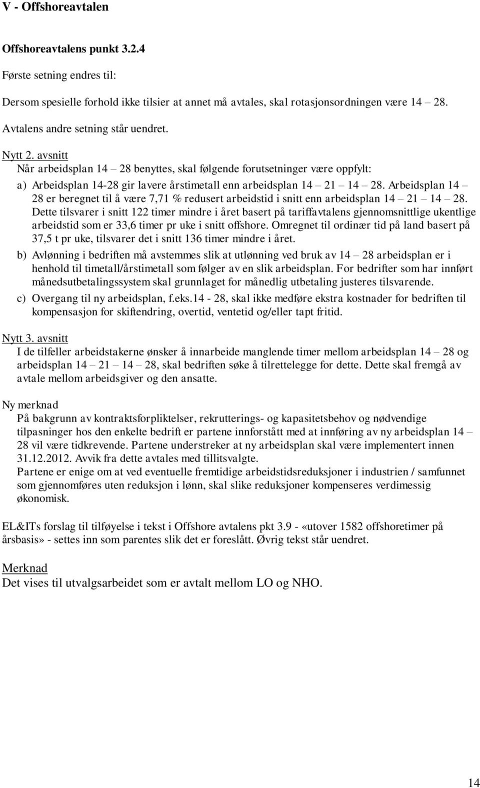 Arbeidsplan 14 28 er beregnet til å være 7,71 % redusert arbeidstid i snitt enn arbeidsplan 14 21 14 28.