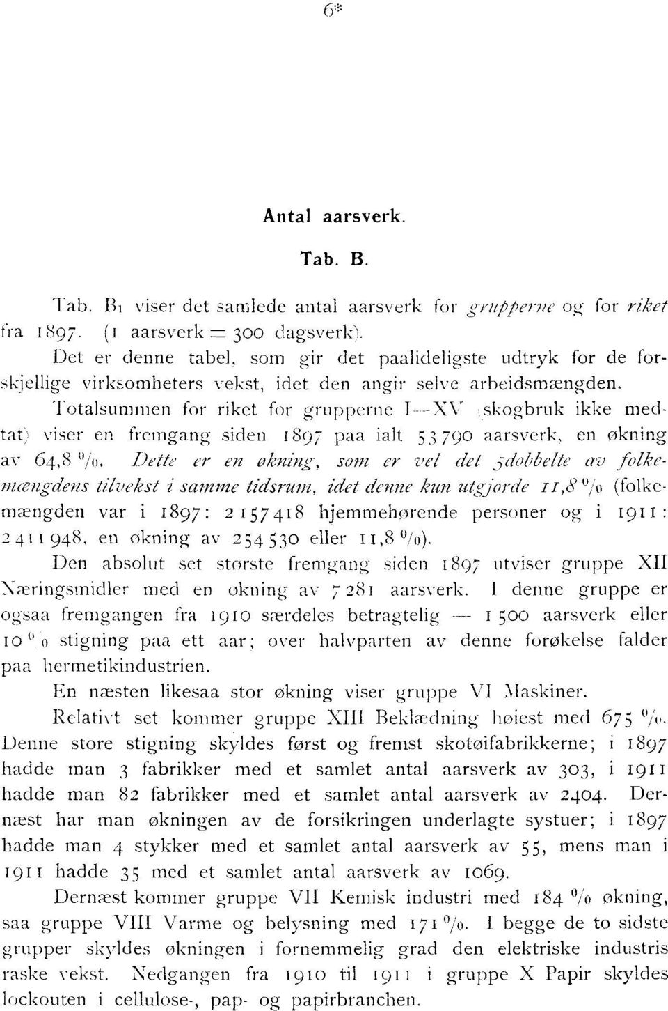 .,skogbruk ikke medtat) viser en fremgang siden 897 paa ialt 53 790 aarsverk, en økning av 64,8 0.