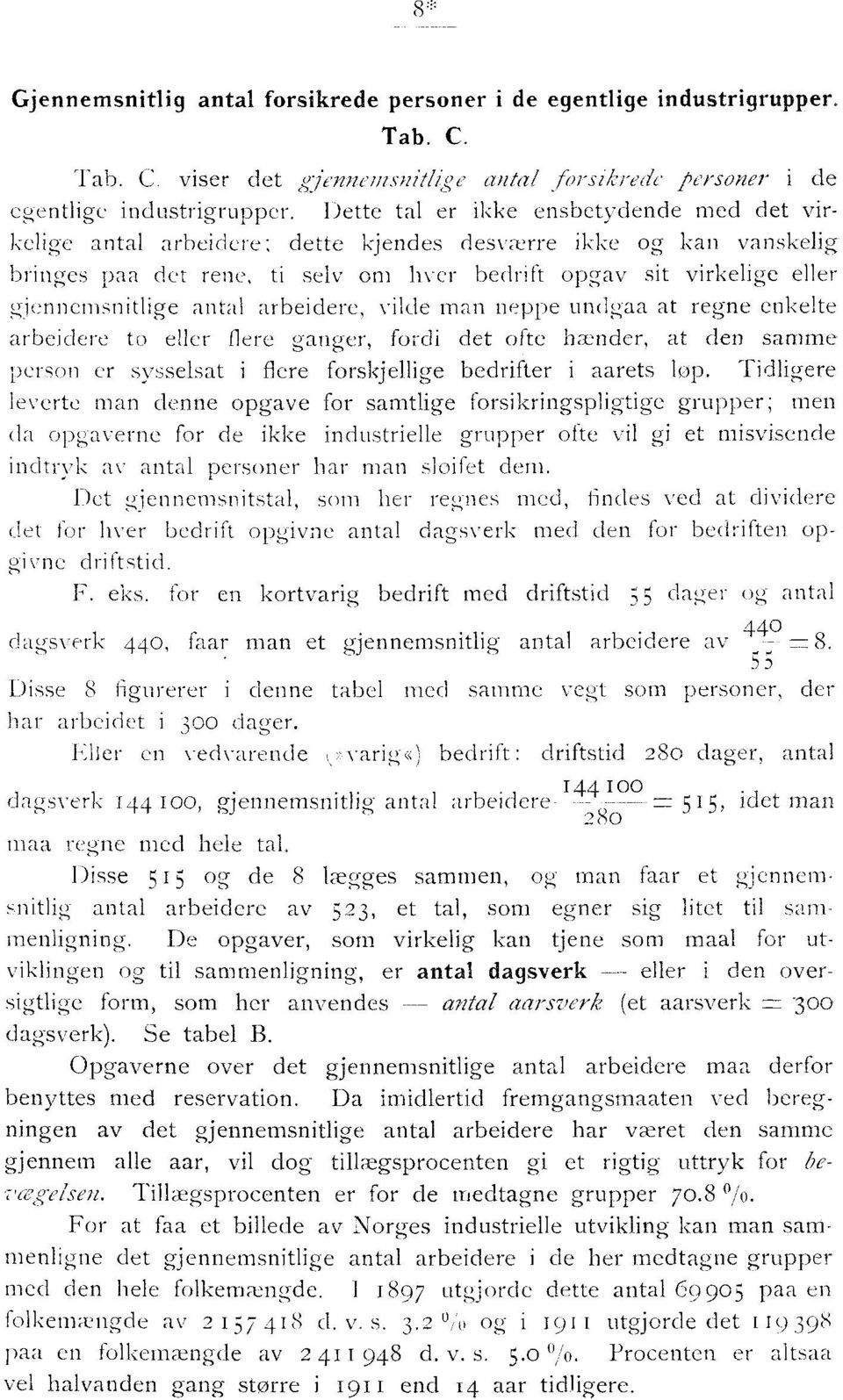 antal arbeidere, vilde man neppe undgaa at regne enkelte arbeidere to eller flere ganger, fordi det ofte hoender, at den samme person er sysselsat i flere forskjellige bedrifter i aarets lop.