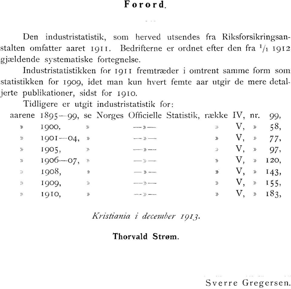 Industristatistikken for 9 I fremtræder i omtrent samme form som statistikken for 909, idet man kun hvert femte aar utgir de mere detaljerte publikationer,