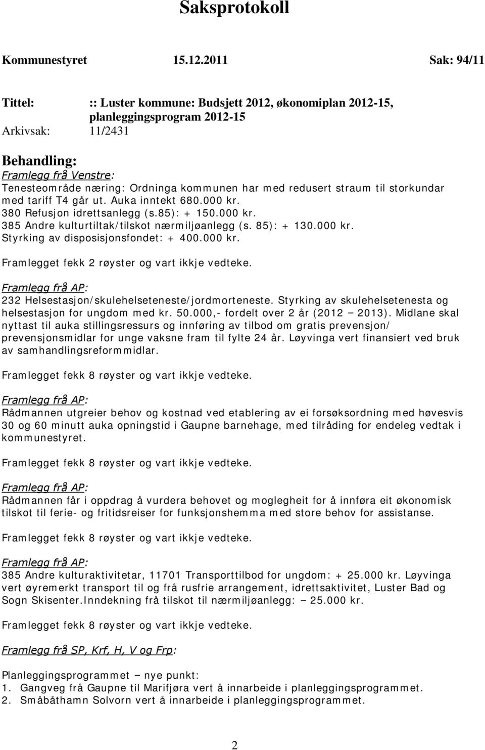 har med redusert straum til storkundar med tariff T4 går ut. Auka inntekt 680.000 kr. 380 Refusjon idrettsanlegg (s.85): + 150.000 kr. 385 Andre kulturtiltak/tilskot nærmiljøanlegg (s. 85): + 130.