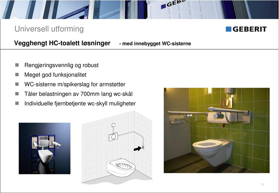 funksjonalitet WC-sisterne m/spikerslag for armstøtter Tåler