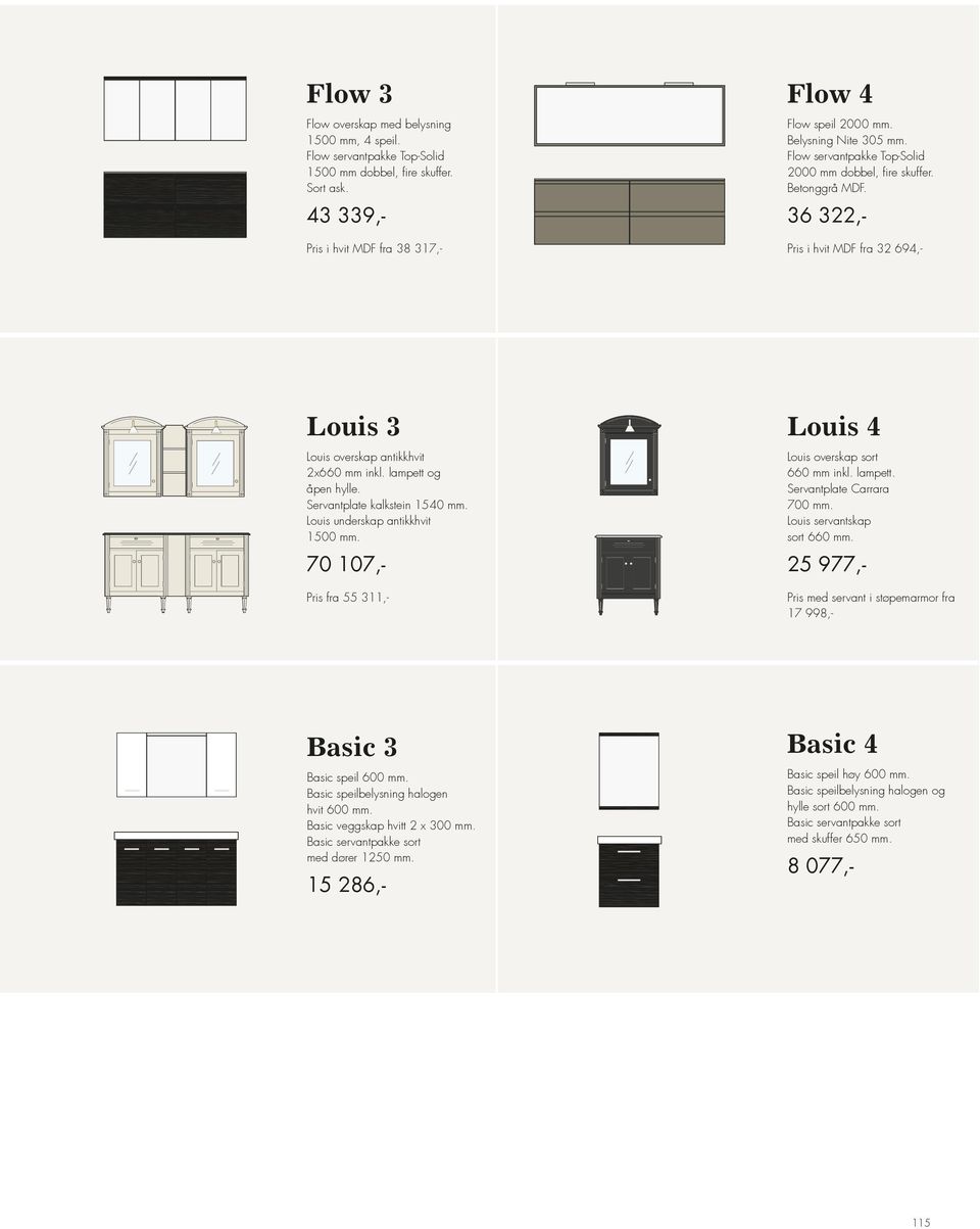 lampett og åpen hylle. Servantplate kalkstein 1540 mm. Louis underskap antikkhvit 1500 mm. 70 107,- Pris fra 55 311,- Louis 4 Louis overskap sort 660 mm inkl. lampett. Servantplate Carrara 700 mm.