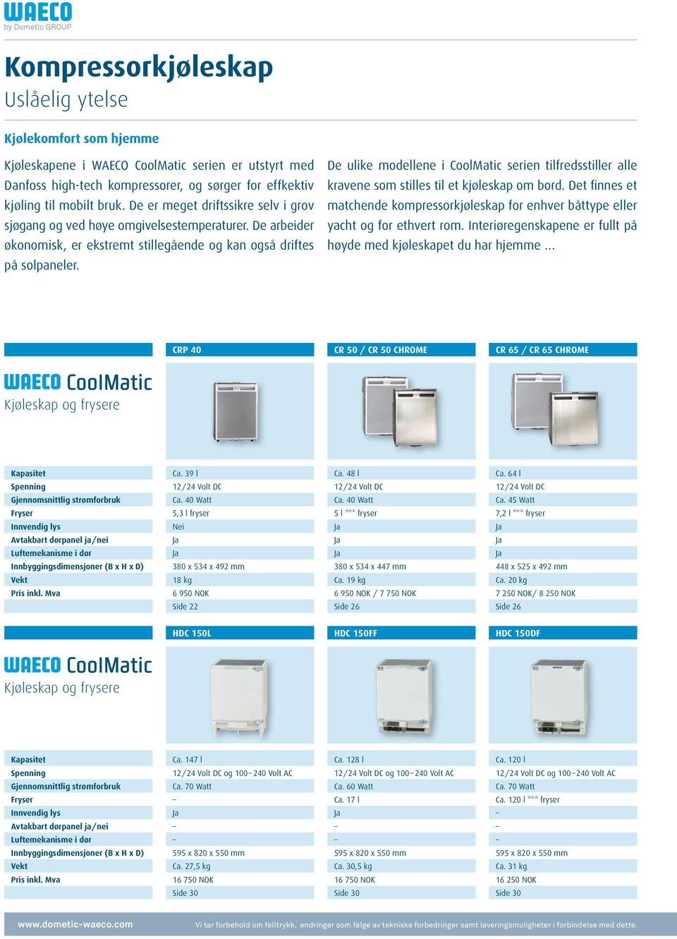 De ulike modellene i CoolMatic serien tilfredsstiller alle kravene som stilles til et kjøleskap om bord. Det finnes et matchende kompressorkjøleskap for enhver båttype eller yacht og for ethvert rom.