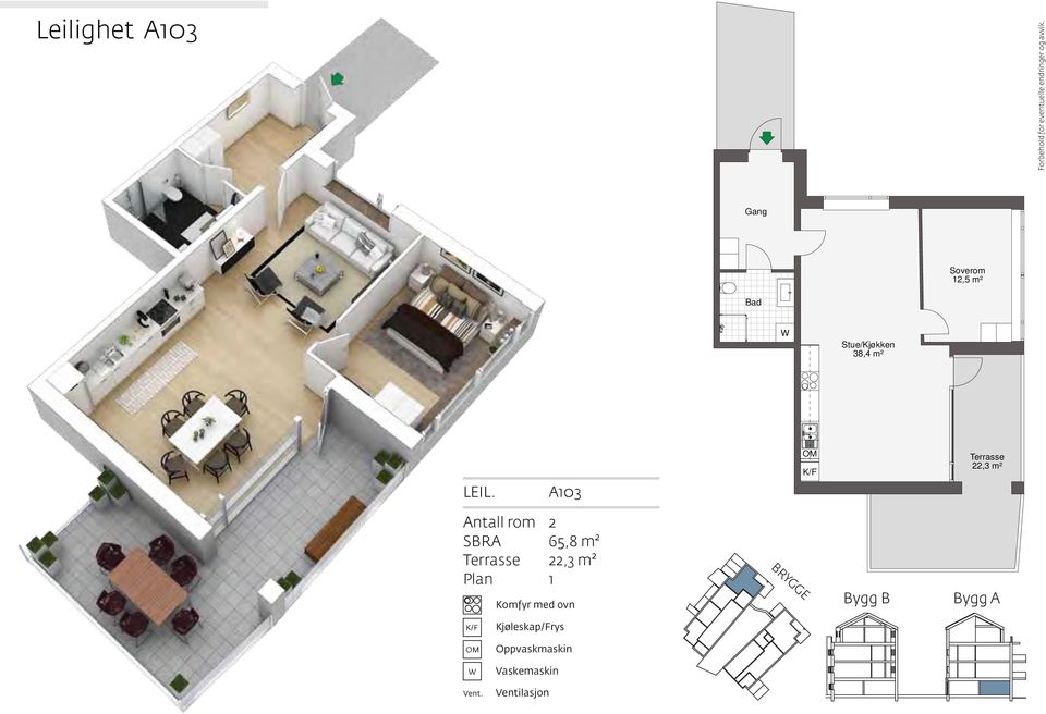 Stue/Kjøkken 38,4 m² LEIL.
