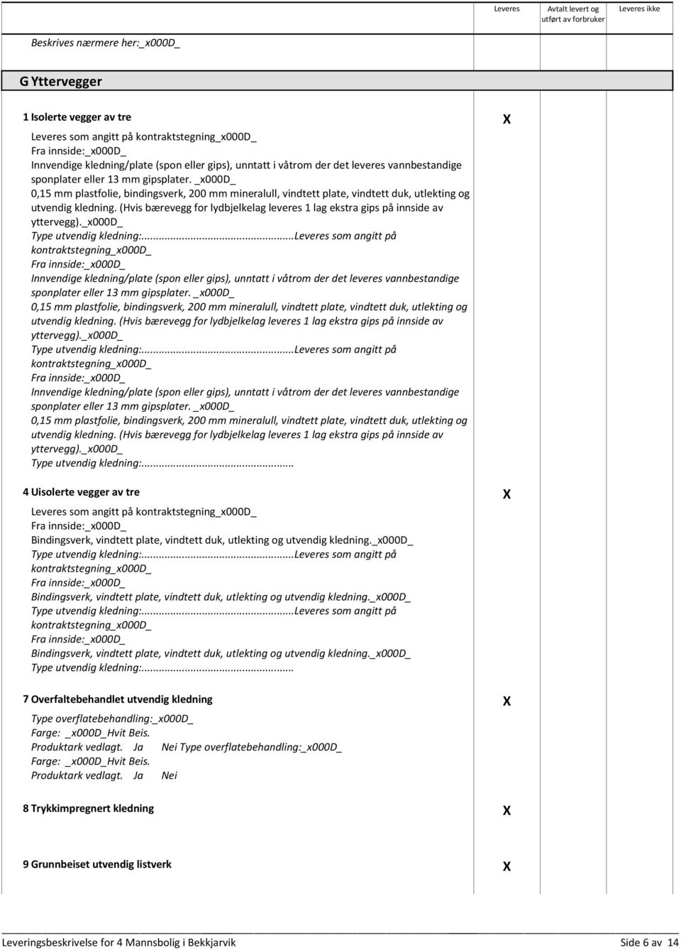 (Hvis bærevegg for lydbjelkelag leveres 1 lag ekstra gips på innside av yttervegg)._000d_ Type utvendig kledning:.