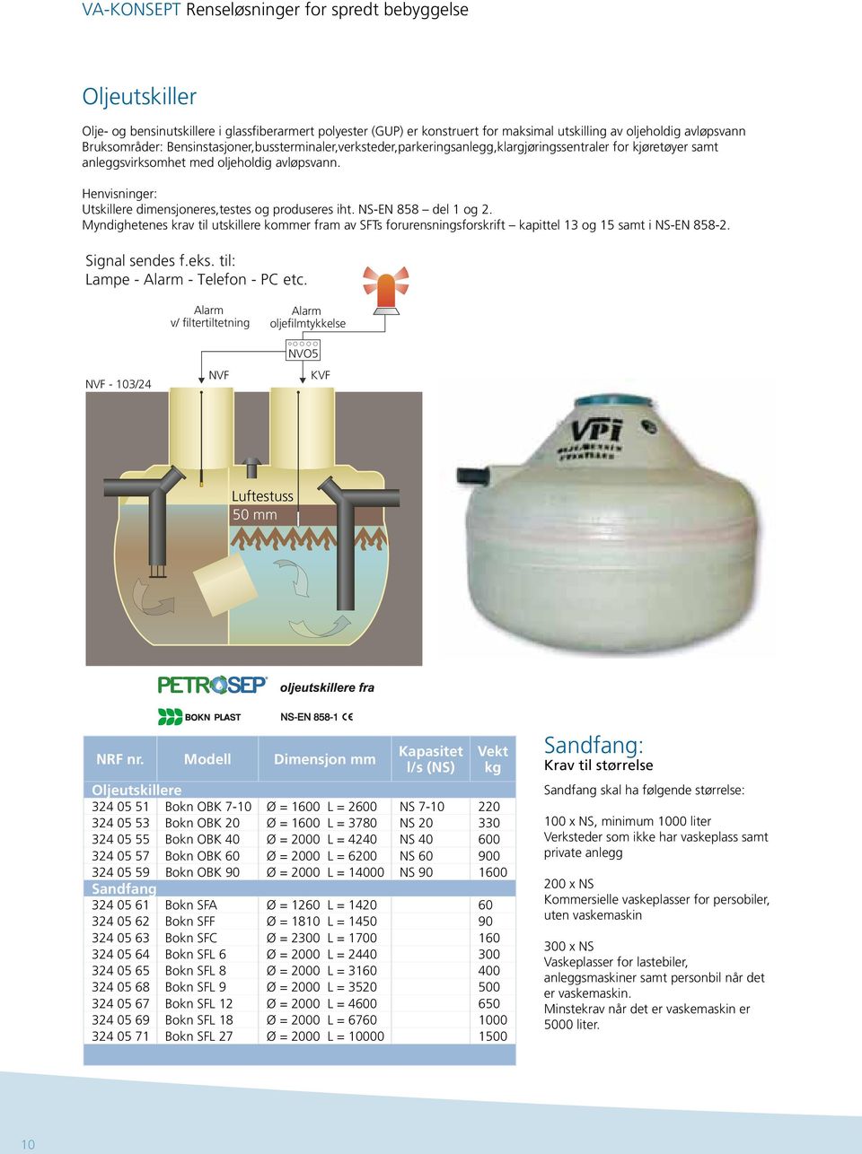 Henvisninger: Utskillere dimensjoneres,testes og produseres iht. NS-EN 858 del 1 og 2.