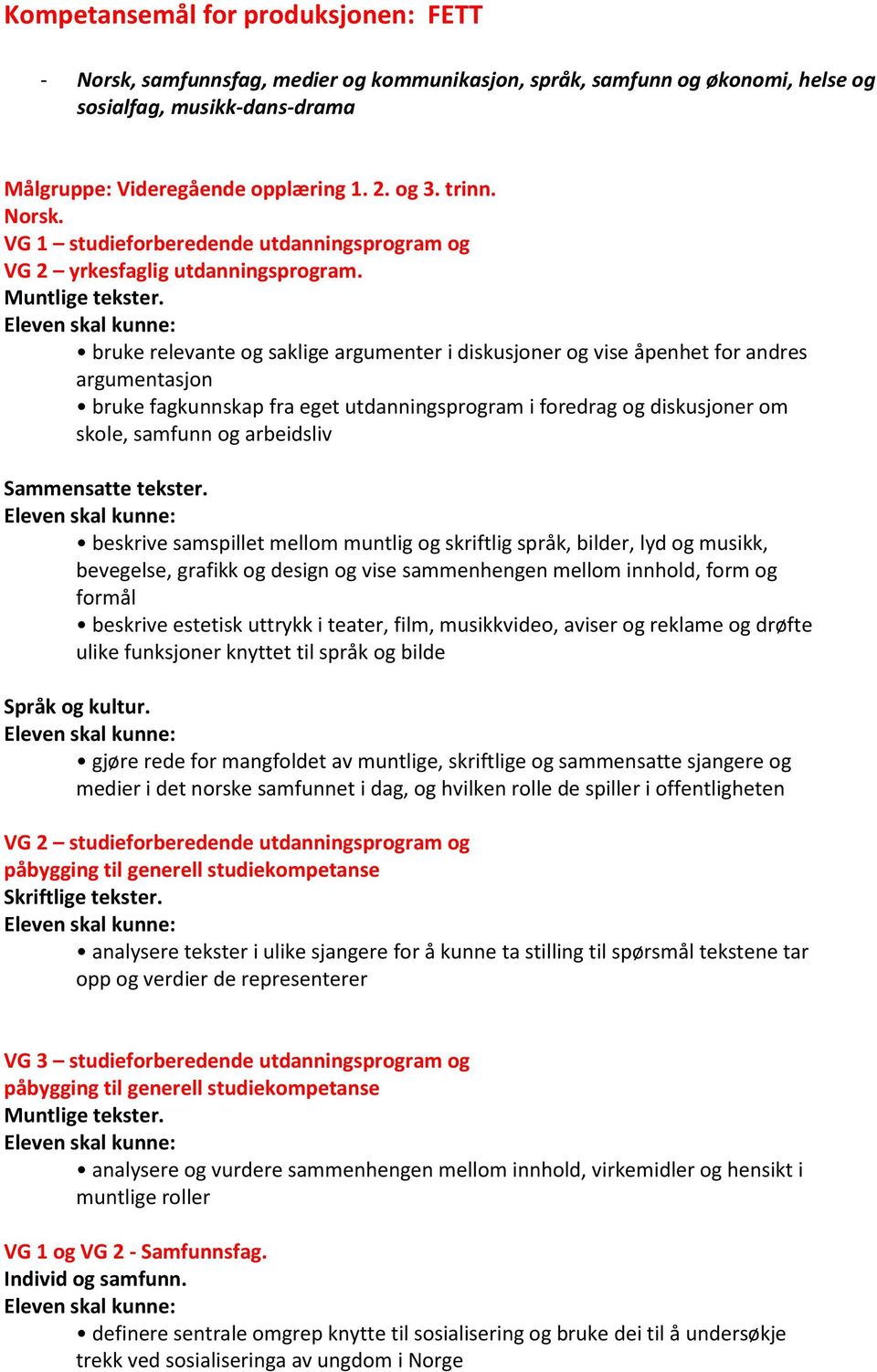 bruke relevante og saklige argumenter i diskusjoner og vise åpenhet for andres argumentasjon bruke fagkunnskap fra eget utdanningsprogram i foredrag og diskusjoner om skole, samfunn og arbeidsliv