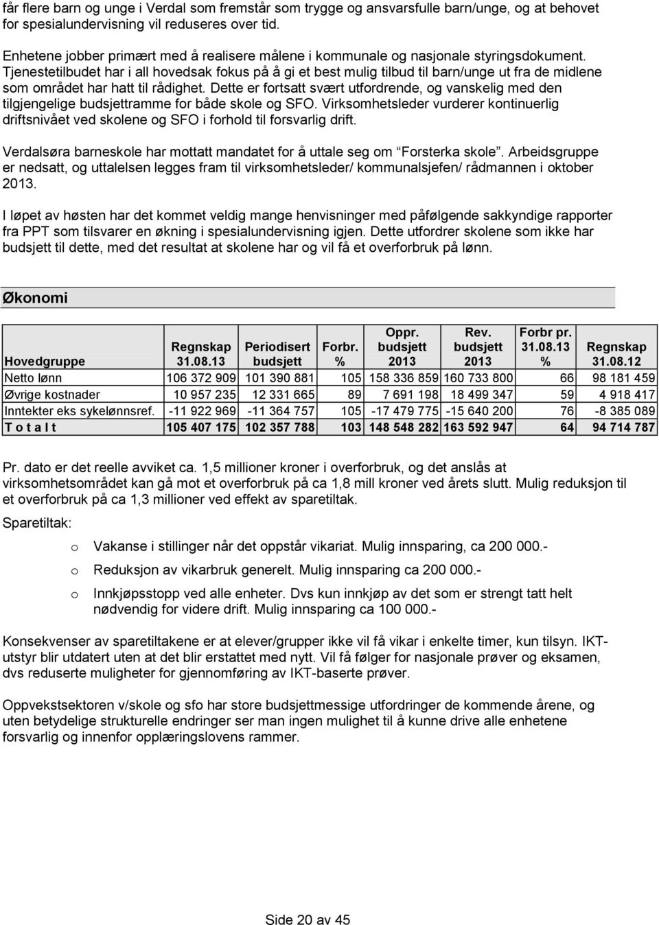 Tjenestetilbudet har i all hovedsak fokus på å gi et best mulig tilbud til barn/unge ut fra de midlene som området har hatt til rådighet.