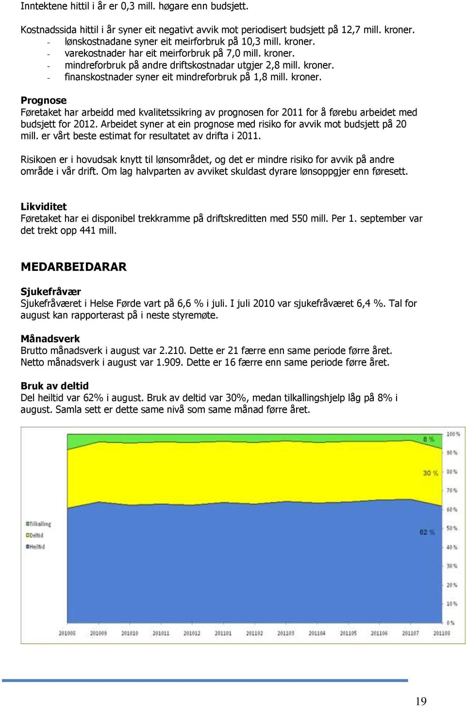 kroner. Prognose Føretaket har arbeidd med kvalitetssikring av prognosen for 2011 for å førebu arbeidet med budsjett for 2012.