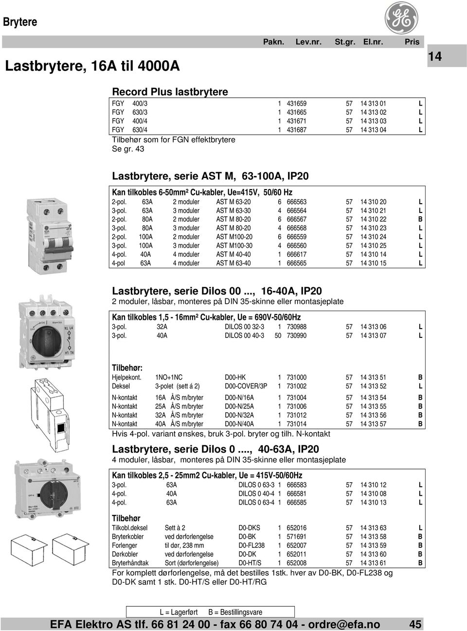 63A 3 moduler AST M 63-30 4 666564 57 14 310 21 L 2-pol. 80A 2 moduler AST M 80-20 6 666567 57 14 310 22 B 3-pol. 80A 3 moduler AST M 80-20 4 666568 57 14 310 23 L 2-pol.