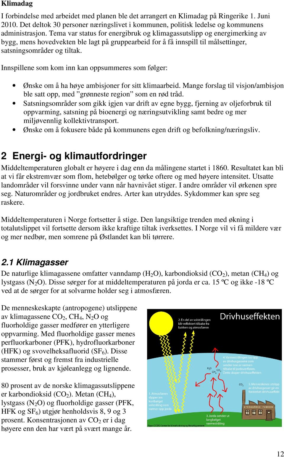 Innspillene som kom inn kan oppsummeres som følger: Ønske om å ha høye ambisjoner for sitt klimaarbeid. Mange forslag til visjon/ambisjon ble satt opp, med grønneste region som en rød tråd.