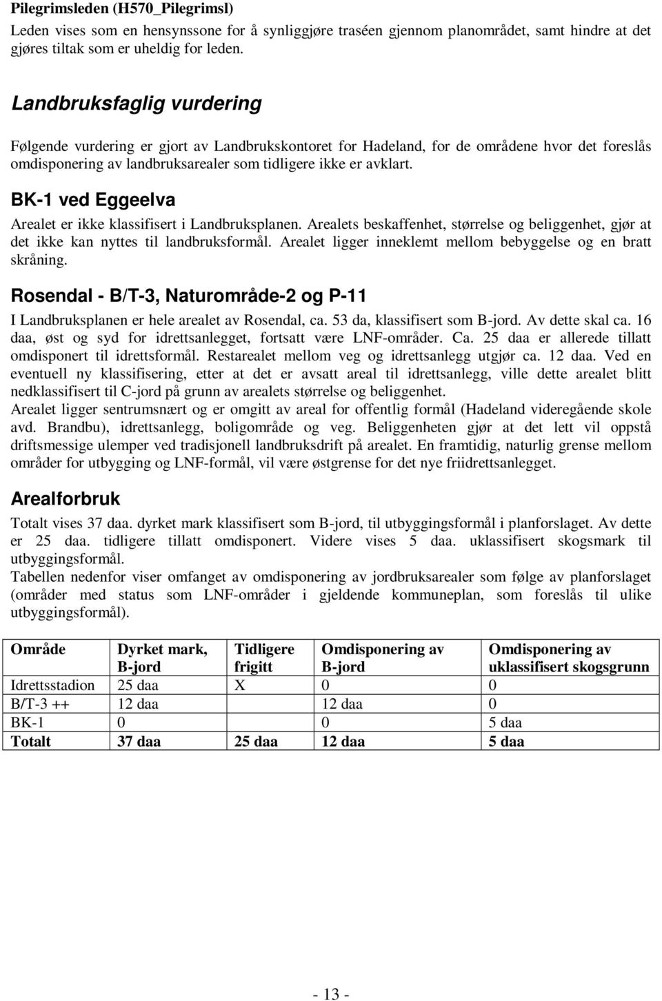 BK-1 ved Eggeelva Arealet er ikke klassifisert i Landbruksplanen. Arealets beskaffenhet, størrelse og beliggenhet, gjør at det ikke kan nyttes til landbruksformål.