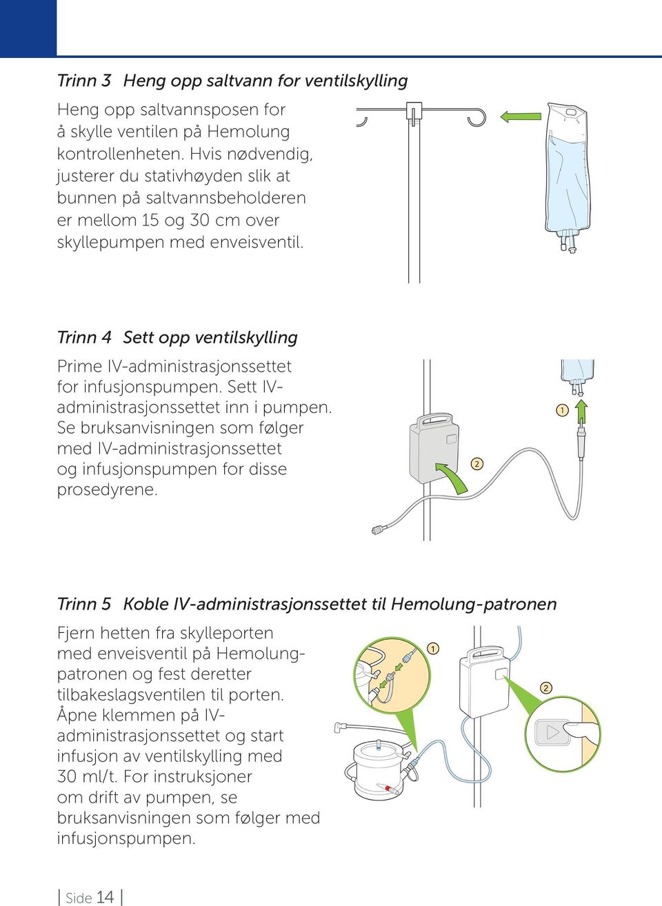 Trinn 4 Sett opp ventilskylling Prime IV-administrasjonssettet for infusjonspumpen. Sett IVadministrasjonssettet inn i pumpen.