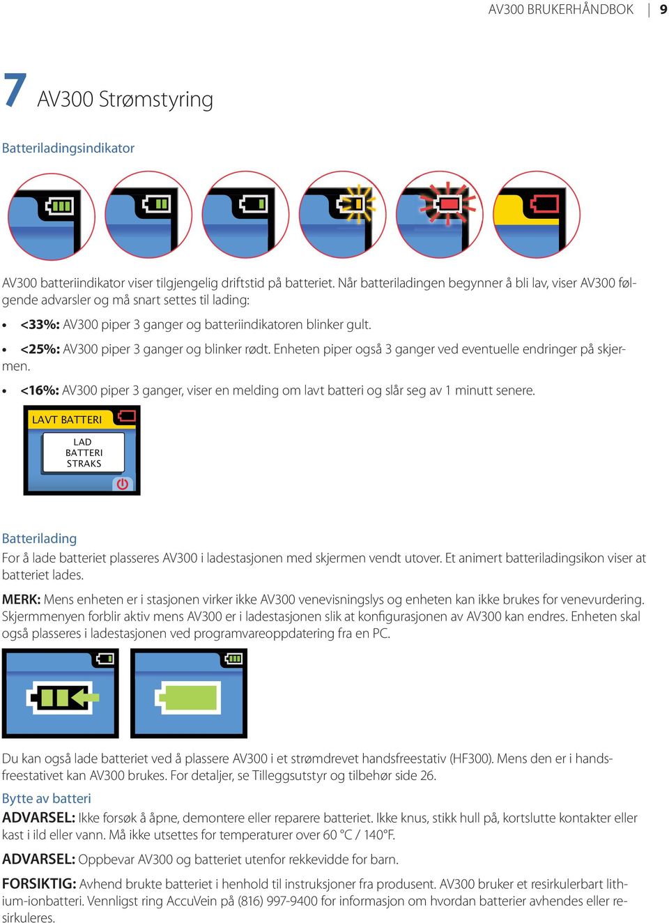 <25%: Av300 piper 3 ganger og blinker rødt. enheten piper også 3 ganger ved eventuelle endringer på skjermen.
