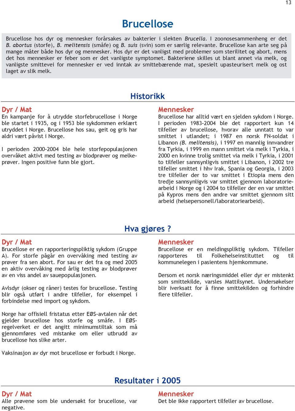 Hos dyr er det vanligst med problemer som sterilitet og abort, mens det hos mennesker er feber som er det vanligste symptomet.