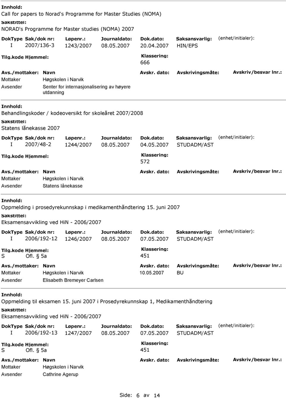 2007/48-2 1244/2007 TDADM/AT 572 tatens lånekasse Oppmelding i prosedyrekunnskap i medikamenthåndtering 15.