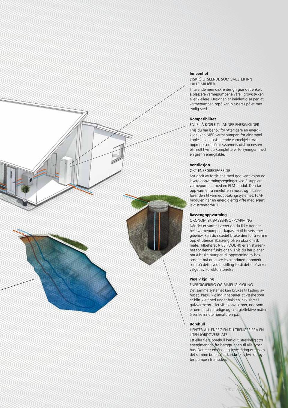 Kompatibilitet ENKEL Å KOPLE TIL ANDRE ENERGIKILDER Hvis du har behov for ytterligere én energikilde, kan NIBE-varmepumpen for eksempel koples til en eksisterende varmekjele.