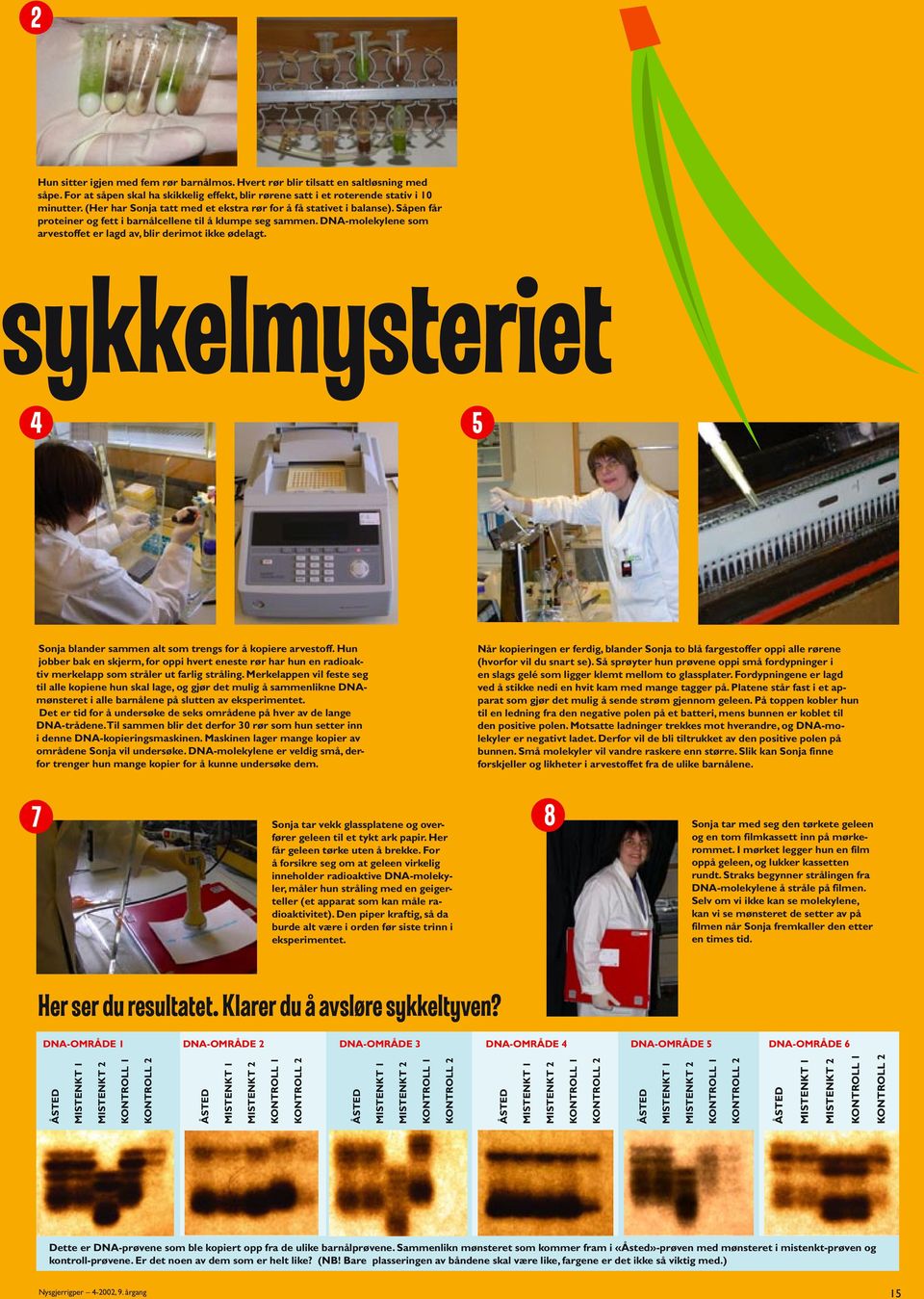 DNA-molekylene som arvestoffet er lagd av, blir derimot ikke ødelagt. sykkelmysteriet 4 5 Sonja blander sammen alt som trengs for å kopiere arvestoff.