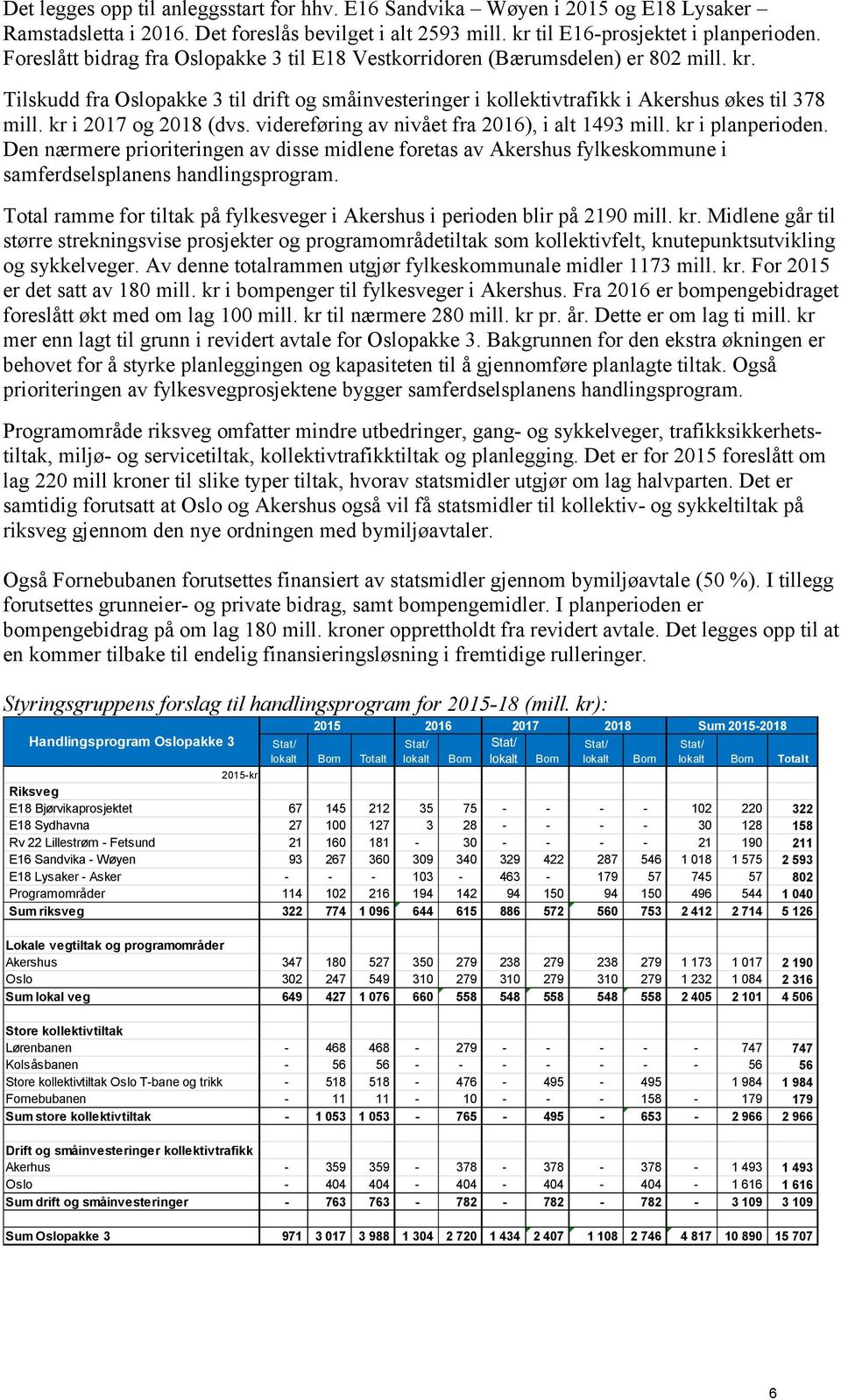 kr i 2017 og 2018 (dvs. videreføring av nivået fra 2016), i alt 1493 mill. kr i planperioden.