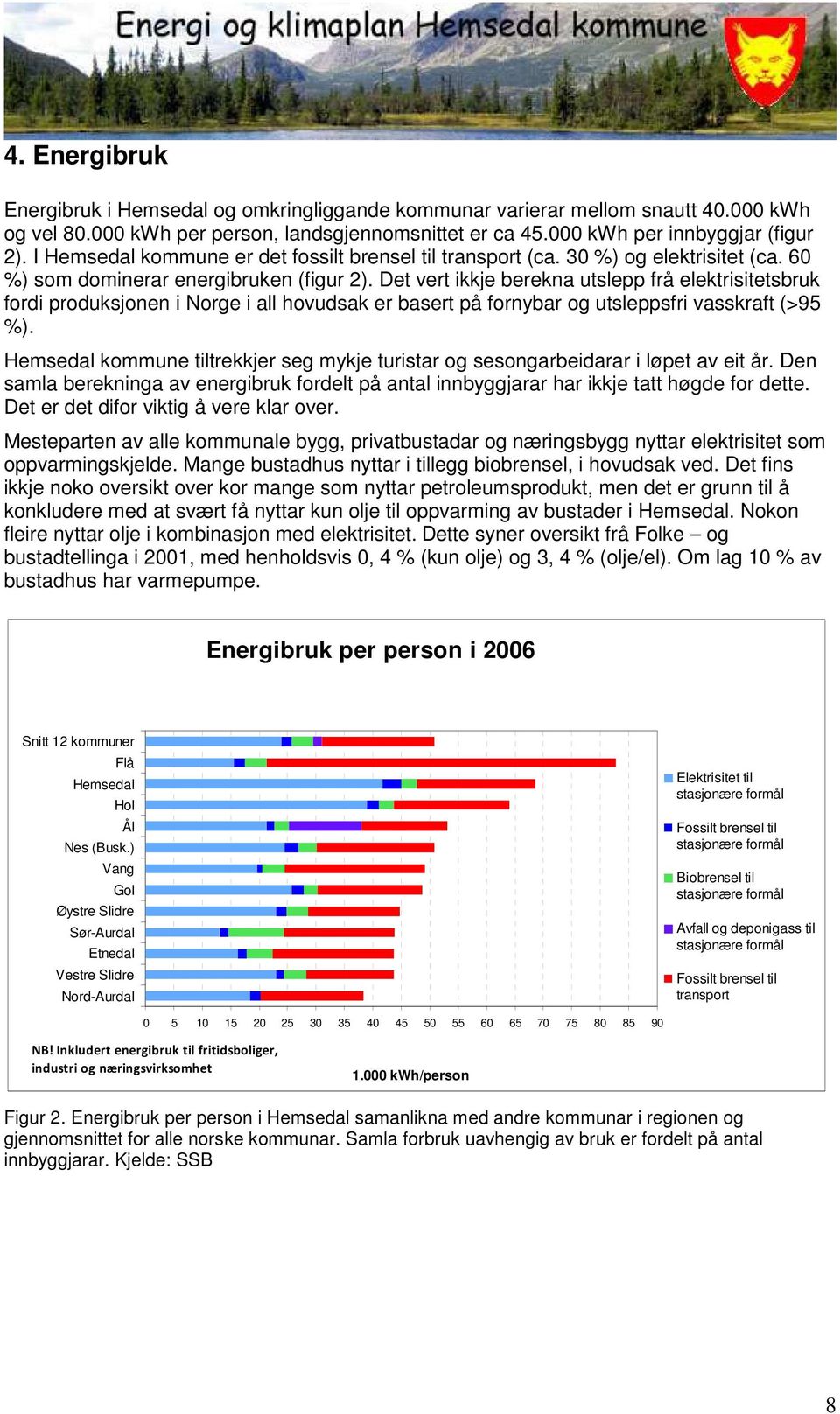 Det vert ikkje berekna utslepp frå elektrisitetsbruk fordi produksjonen i Norge i all hovudsak er basert på fornybar og utsleppsfri vasskraft (>95 %).