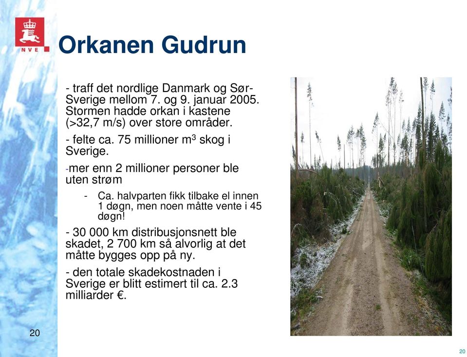 -mer enn 2 millioner personer ble uten strøm - Ca. halvparten fikk tilbake el innen 1 døgn, men noen måtte vente i 45 døgn!