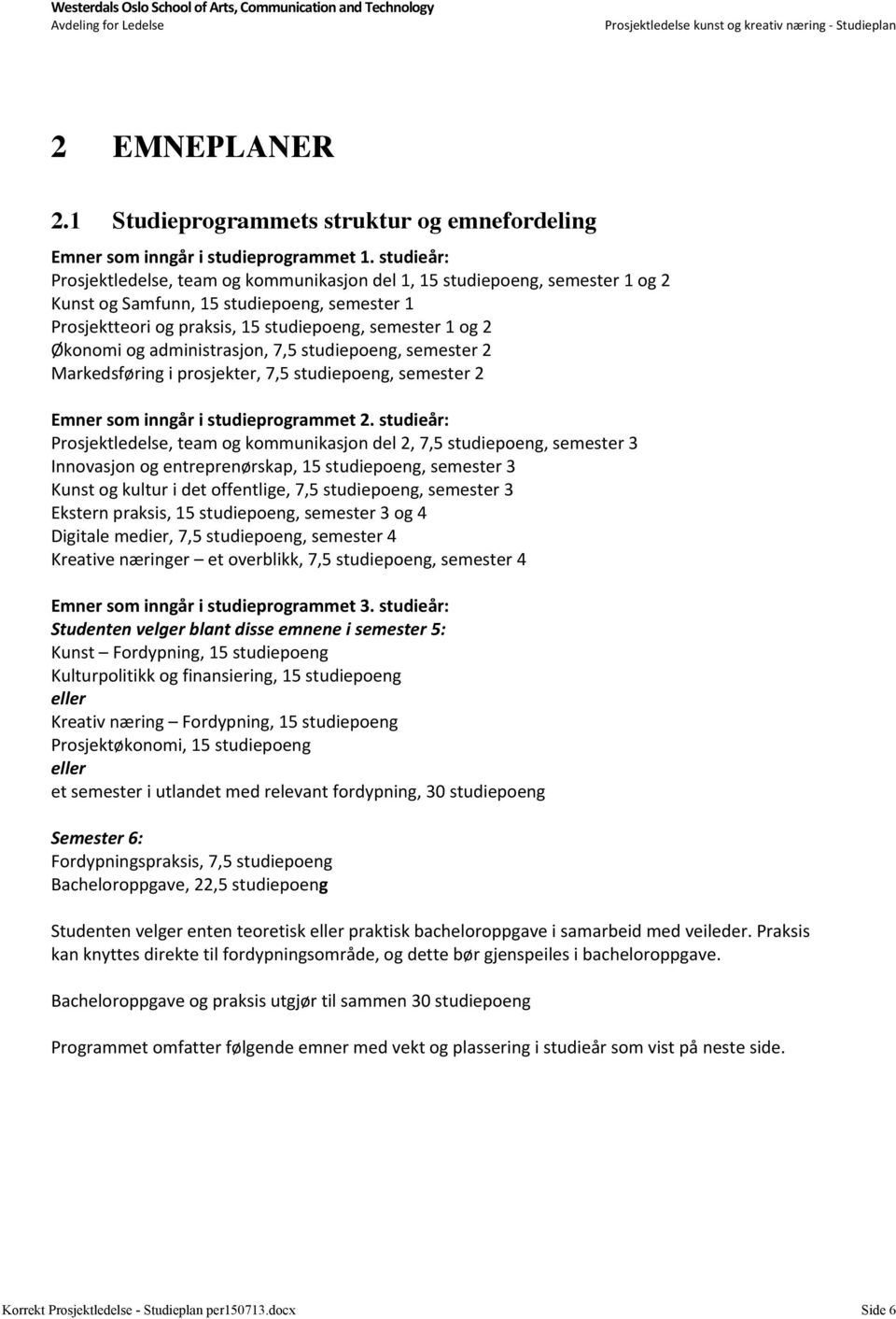 og administrasjon, 7,5 studiepoeng, semester 2 Markedsføring i prosjekter, 7,5 studiepoeng, semester 2 Emner som inngår i studieprogrammet 2.