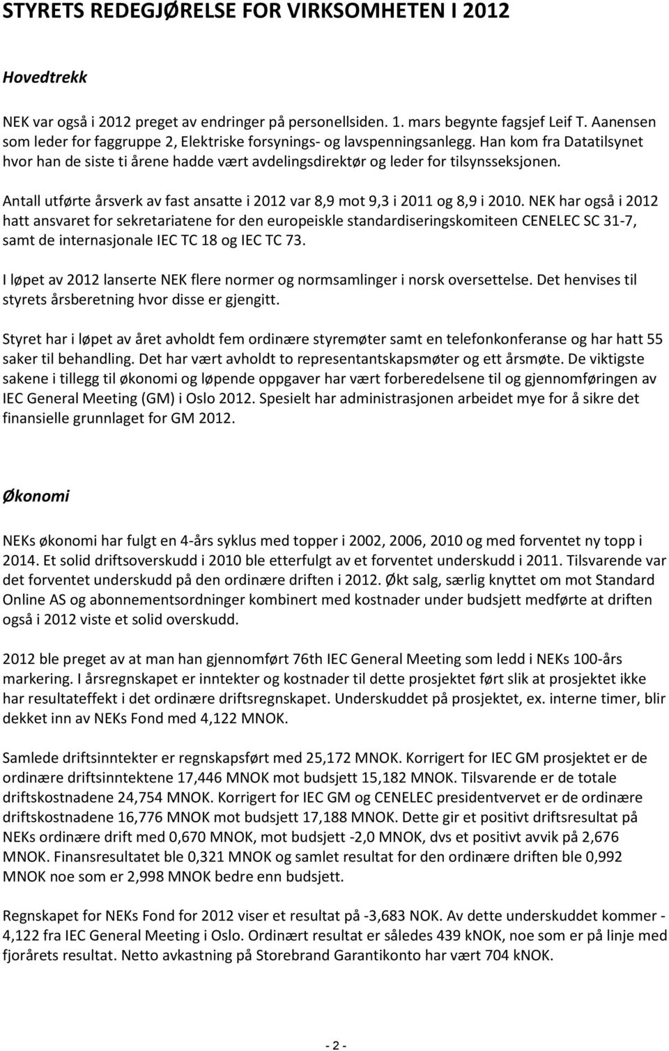 Antall utførte årsverk av fast ansatte i 2012 var 8,9 mot 9,3 i 2011 og 8,9 i 2010.