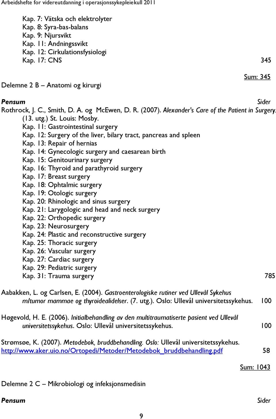 11: Gastrointestinal surgery Kap. 12: Surgery of the liver, bilary tract, pancreas and spleen Kap. 13: Repair of hernias Kap. 14: Gynecologic surgery and caesarean birth Kap.