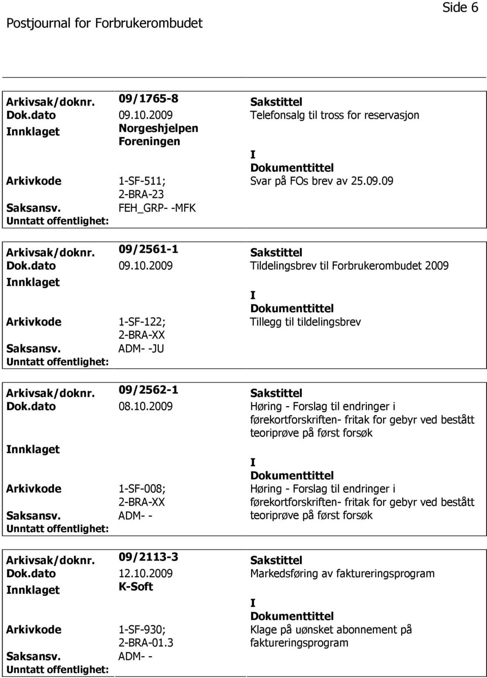 2009 Tildelingsbrev til Forbrukerombudet 2009 nnklaget 1-SF-122; 2-BRA-XX ADM- -J Tillegg til tildelingsbrev Arkivsak/doknr. 09/2562-1 Sakstittel Dok.dato 08.10.