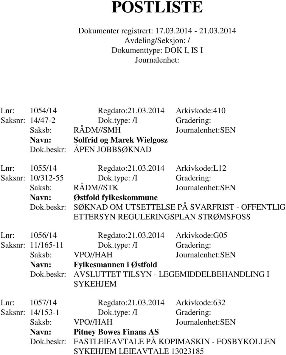 2014 Arkivkode:G05 Saksnr: 11/165-11 Dok.type: /I Gradering: Saksb: VPO//HAH SEN Fylkesmannen i Østfold Dok.beskr: AVSLUTTET TILSYN - LEGEMIDDELBEHANDLING I SYKEHJEM Lnr: 1057/14 Regdato:21.03.