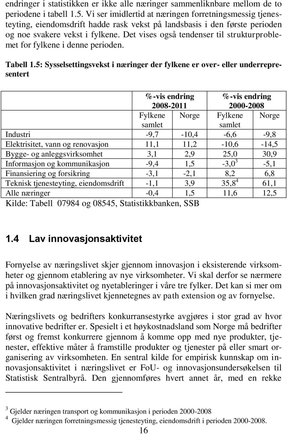 Det vises også tendenser til strukturproblemet for fylkene i denne perioden. Tabell 1.